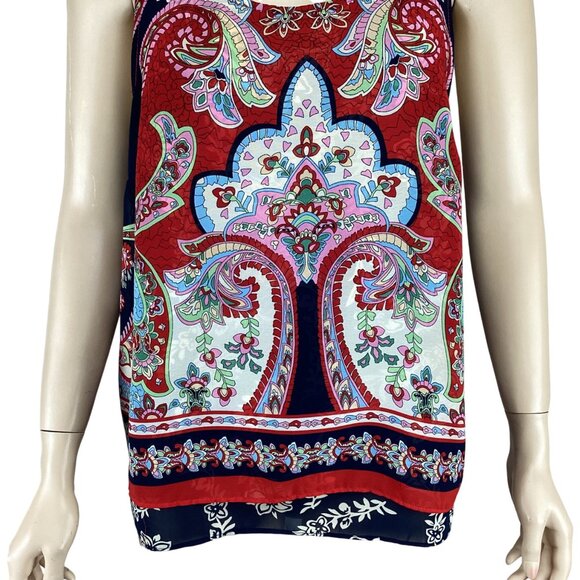 Bila Top Size Medium Double Layered Tank Chic Sleeveless Paisley Floral Print - Picture 6 of 7